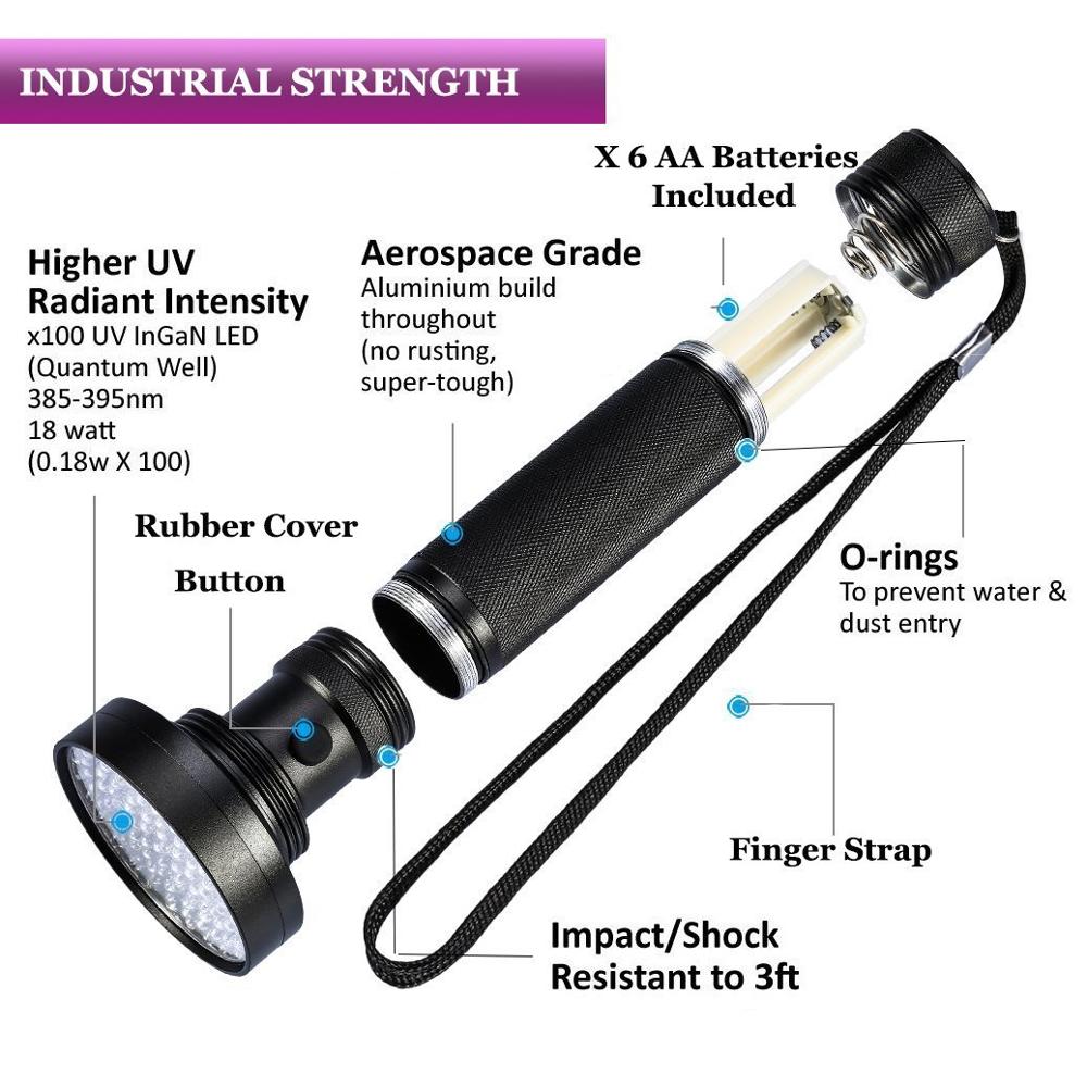 100 LED UV Ultra Violet Flashlight 395nm Blacklight Detector AA Battery Powered Detection Outdoor Torch Lamp Light 100 LED UV Ultra Violet Flashlight 395nm Blacklight Detector AA Battery Powered Detection Outdoor Torch Lamp Light