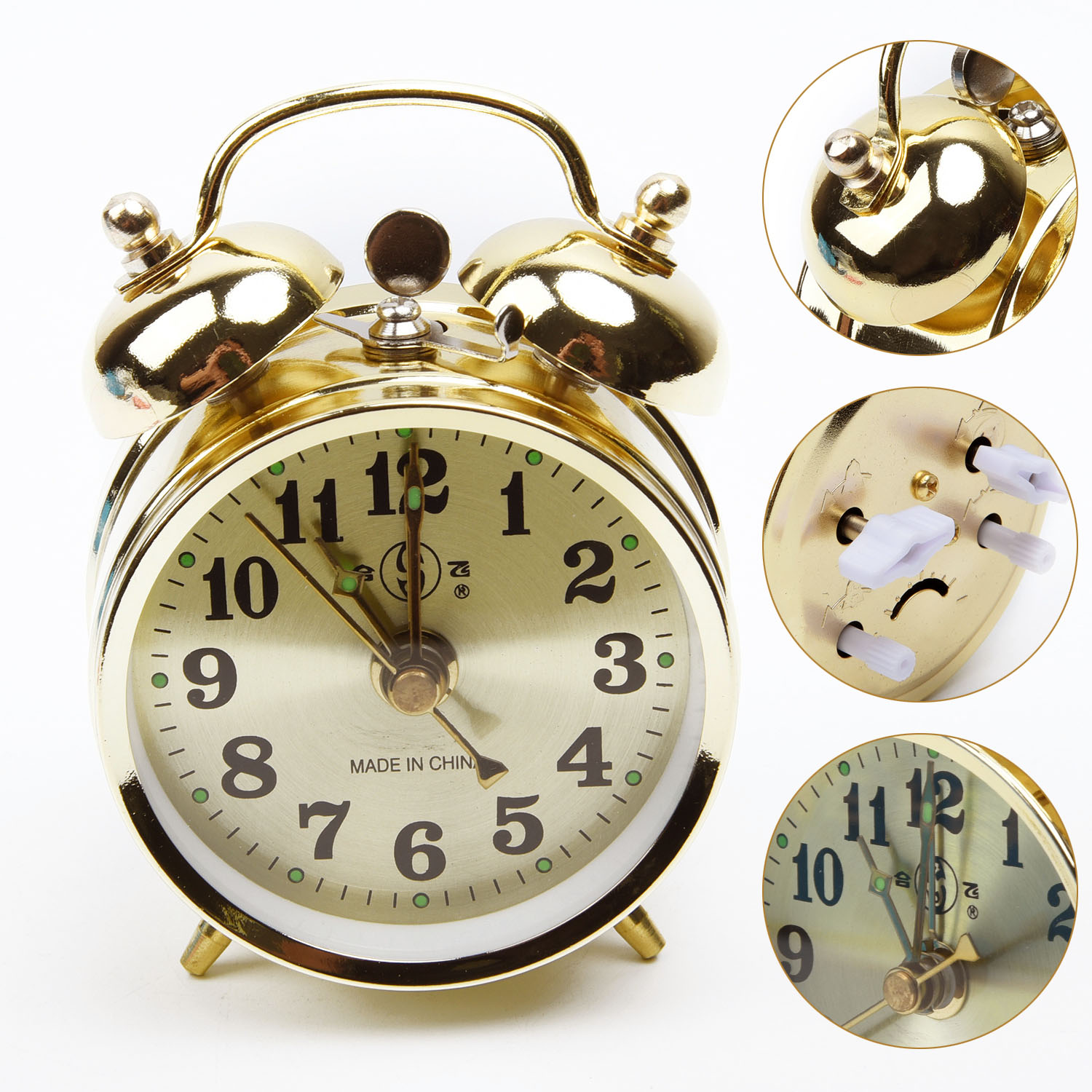 Gold Mechanical Alarm Clock Manual Wind Up Vintage Metal Snooze Table Clock Display Cute Version Home Decoration Supplies Gold Mechanical Alarm Clock Manual Wind Up Vintage Metal Snooze Table Clock Display Cute Version Home Decoration Supplies