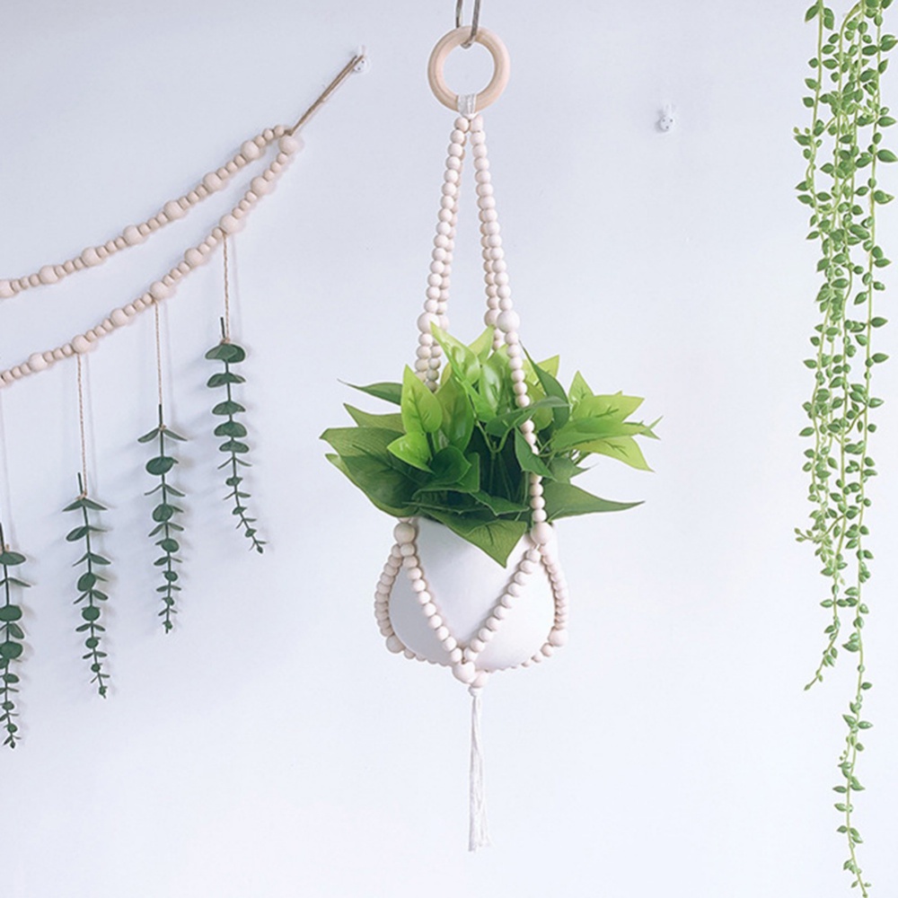 Vintage Macrame Hanging Baskets Handmade Wood Bead Tassel Flowerpot Net Plant Hanger Holder Hanging Flowerpot Basket Pot Holder